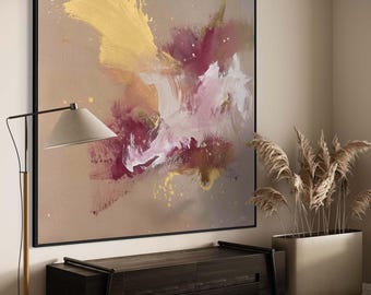 The Divine Oversized Oil Painting On Canvas. Expressive Colourful Original Art. Pink Yellow Beige Abstract Expressionist Artwork
