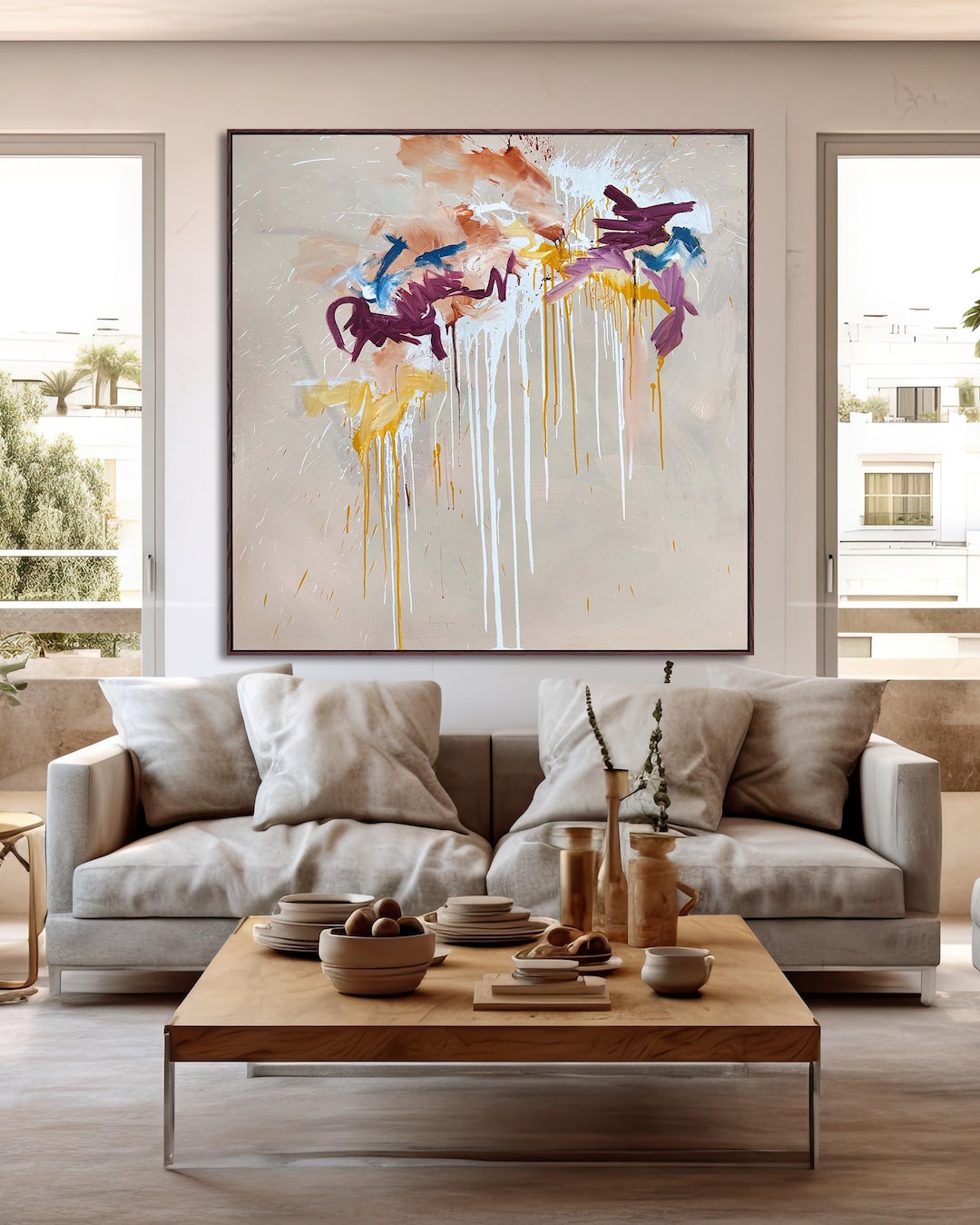 Large Abstract Oil Painting on Canvas, Framed Wall Art (60x60 Inches ...