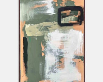 Modern Contemporary Abstract Painting. Original Wall Art. Green White Peach Artwork On Canvas