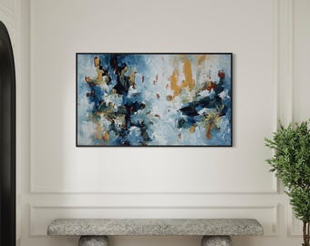 Euphoria - Large Abstract Painting, Original Framed Acrylic on Canvas. Abstract Seascape Textured Artwork. Blue Horizontal Art 60 Inches