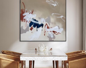 Beige Abstract Painting: Contemporary Square Canvas Wall Art (48 Inches)