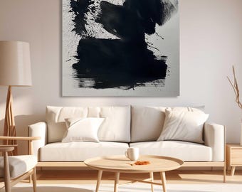 Oversized Monochrome Painting. Original Hand-painted Artwork. Black And White Expressive Abstract Art 71 Inches