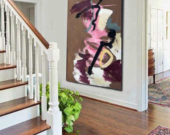 Brown Contemporary Abstract Painting, Original Acrylic Painting On Canvas. Modern Colourful Artwork. Pink, White
