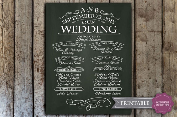 Chalkboard Wedding Program Sign Printable Wedding Program Etsy