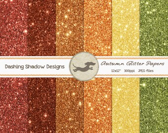 Digital Printable Scrapbook Craft Paper - Autumn Glitter Papers - Fall Glitter Metallic Red Orange Yellow Brown Green - 12 x 12" - PU/CU