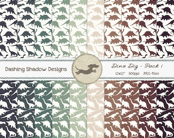 Digital Printable Scrapbook Craft Paper - Dino Dig Pack 1 - Dinosaur Brown Green Neutral Boys Dinosaurs - 12 x 12" - PU/CU Commercial Use