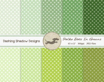 Digital Printable Scrapbook Craft Paper - A4 - Polka Dots in Green Shades - 8.5 x 11" - PU/CU Commercial Use