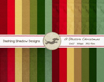 Digital Printable Scrapbook Craft Paper - A Festive Christmas Cardstock - Textured Red Green Solid Papers - 12 x 12" - PU/CU Commercial Use