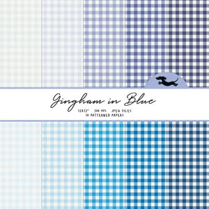 Blau kariertes digitales Papier, Scrapbookpapier, Gingham Muster, bedruckbares Scrapbookpapier, blau karierter Hintergrund, bedruckbares Ginghampapier