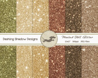 Digital Printable Scrapbook Craft Paper - Muted Fall Glitter Papers - Autumn Glitter Metallic Neutral Beige Brown Green - 12 x 12" - PU/CU