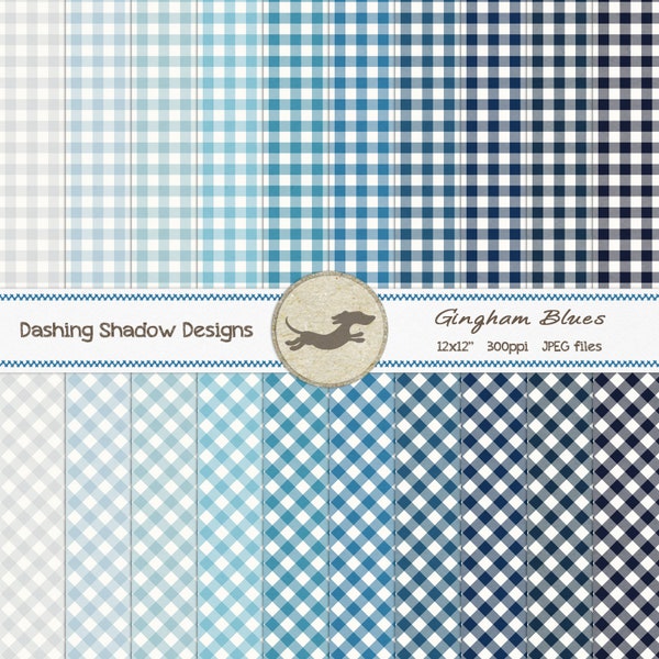 Digital Printable Scrapbook Craft Paper - Gingham Blues - Plaid Check Blue Navy Pastel - 12x12" - PU/CU Commercial Use