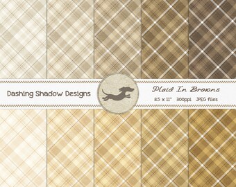 Digital Printable Scrapbook Craft Paper - A4 - Plaid in Brown Shades - 8.5 x 11" - PU/CU Commercial Use