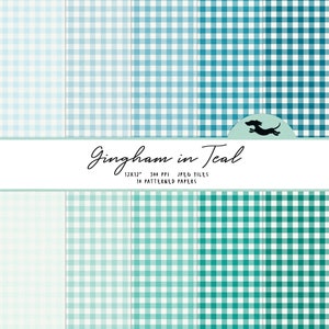 Teal gingham digital paper, Scrapbook paper, Gingham pattern, Aqua printable scrapbook paper, Turquise gingham background, Printable gingham
