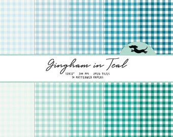 Teal gingham digital paper, Scrapbook paper, Gingham pattern, Aqua printable scrapbook paper, Turquise gingham background, Printable gingham