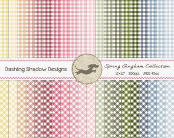 Digital Printable Scrapbook Craft Paper - Spring Gingham Collection - Seamless Plaid Pastel Pink Blue Green - 12 x 12" -PU/CU Commercial Use