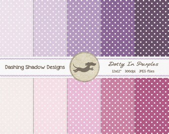 Digital Printable Scrapbook Craft Paper - Dotty in Purple Shades - Polka Dots Spots Lilac Violet Lavender - 12 x 12" - PU/CU Commercial Use