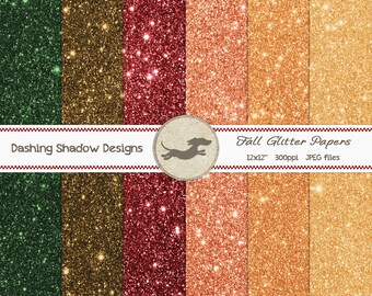 Digital Printable Scrapbook Craft Paper - Fall Glitter Papers - Autumn Glitter Metallic Red Orange Peach Brown Green - 12 x 12" - PU/CU