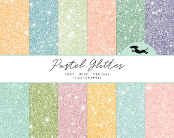 Pastel glitter digital paper, Scrapbook paper, Glitter paper, Printable scrapbook paper, Pastel glitter background, Printable glitter paper