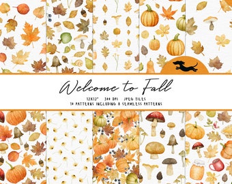 Fall digital paper, Watercolor scrapbook paper, Autumn pattern, Printable scrapbook paper, Fall watercolor background, Printable fall paper