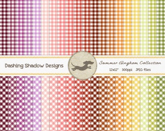 Digital Printable Scrapbook Craft Paper - Summer Gingham Collection - Seamless Gingham Plaid Purple Pink - 12 x 12" - PU/CU Commercial Use