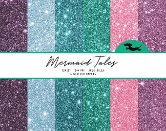 Mermaid glitter digital paper, Scrapbook paper, Glitter paper, Printable scrapbook paper, Glitter background, Purple glitter, Pink glitter