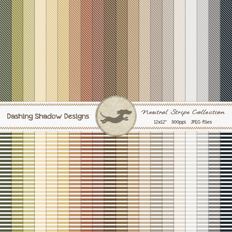 Digital Printable Scrapbook Craft Paper Neutral Stripe Collection Seamless Pinstripes Brown Grey Black 12 x 12 PU/CU Commercial Use image 1