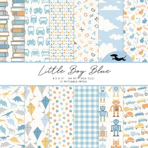 Baby boy digital paper, Scrapbook paper, Blue baby pattern, Printable scrapbook paper, Blue baby boy background, A4 printable baby boy paper