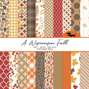 Fall digital paper, Scrapbook paper, Autumn pattern, Printable scrapbook paper, Fall background, Printable fall paper, Thanksgiving pattern