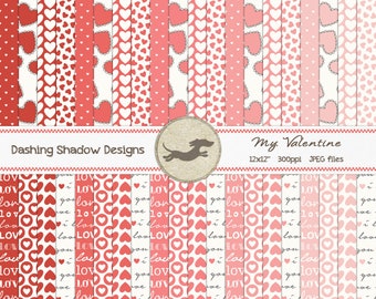 Digital Printable Scrapbook Craft Paper - My Valentine - Valentine's Day Love Seamless Doodle Patterns - 12 x 12" -PU/CU Commercial Use