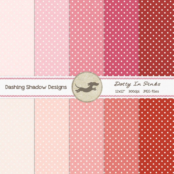 Digital Printable Scrapbook Craft Paper - Dotty in Pink Shades - Polka Dots Spots Pastel Pink Red Neon - 12 x 12" - PU/CU Commercial Use