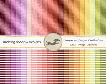 Digital Printable Scrapbook Craft Paper - Summer Stripe Collection - Seamless Stripes Purple Pink Green - 12 x 12" - PU/CU Commercial Use