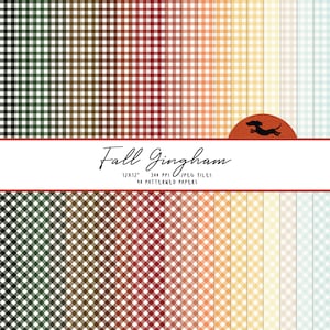 Fall gingham digital paper, Scrapbook paper, Gingham seamless pattern, Printable scrapbook paper, Gingham background, Autumn gingham
