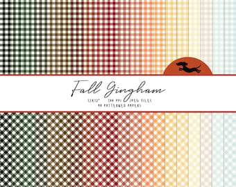 Fall gingham digital paper, Scrapbook paper, Gingham seamless pattern, Printable scrapbook paper, Gingham background, Autumn gingham