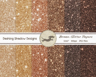 Digital Printable Scrapbook Craft Paper - Brown Glitter Papers - Autumn Glitter Metallic Neutral Beige Brown - 12 x 12" - PU/CU