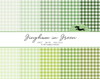Grünes Gingham digitales Papier, Scrapbook Papier, Gingham Muster, druckbares Scrapbook Papier, grün karierter Hintergrund, druckbares Gingham