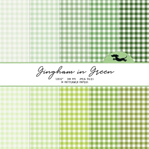 Green gingham digital paper, Scrapbook paper, Gingham pattern, Printable scrapbook paper, Green gingham background, Printable gingham