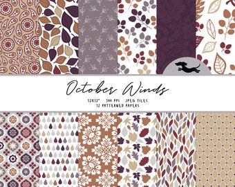 Fall digital paper, Scrapbook paper, Autumn pattern, Printable scrapbook paper, Fall background, Printable fall paper, Digital autumn paper