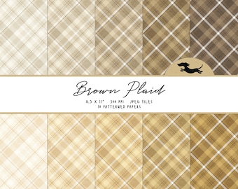 Plaid digital paper, Scrapbook paper, Brown plaid pattern, A4 printable scrapbook paper, Brown tartan pattern, Printable A4 plaid paper