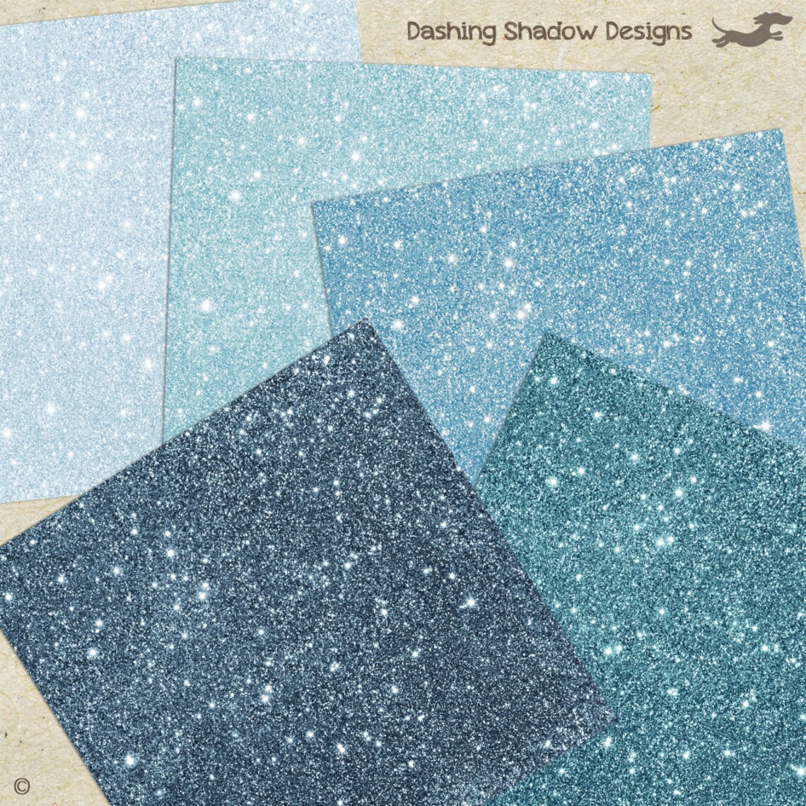 Digital Printable Scrapbook Craft Paper Blue Glitter Papers Glitter