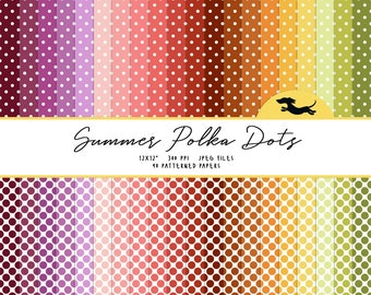 Polka dot digital paper, Scrapbook paper, Summer polka dots, Printable scrapbook paper, Seamless polka dot pattern, Printable polka dots