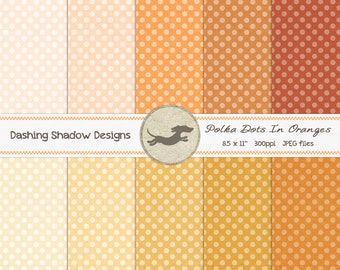 Digital Printable Scrapbook Craft Paper - A4 - Polka Dots in Orange Shades - 8.5 x 11" - PU/CU Commercial Use