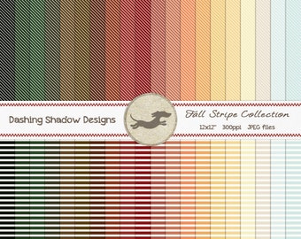 Digital Printable Scrapbook Craft Paper - Fall Stripe Collection - Seamless Stripes Autumn Orange Brown Red - 12 x 12" -PU/CU Commercial Use