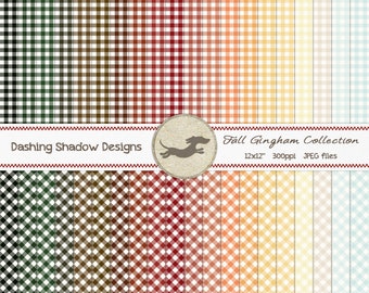 Digital Printable Scrapbook Craft Paper - Fall Gingham Collection - Seamless Plaid Autumn Orange Brown Red - 12 x 12" - PU/CU Commercial Use