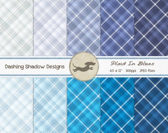 Digital Printable Scrapbook Craft Paper - A4 - Plaid in Blue Shades - 8.5 x 11" - PU/CU Commercial Use