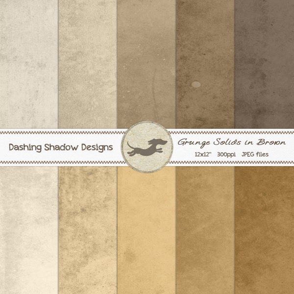 Digital Printable Scrapbook Craft Paper - Grunge Vintage Single Solid Colour Papers in Brown Shades - 12 x 12" - PU/CU Commercial Use