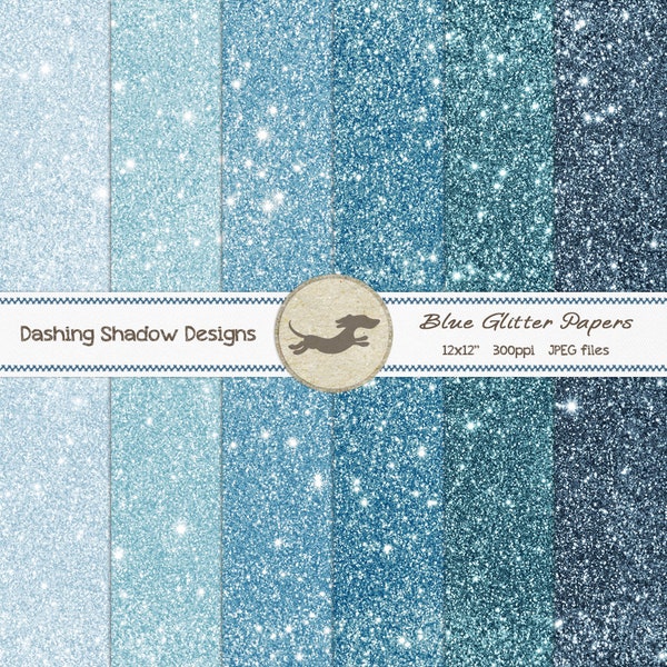 Digital Printable Scrapbook Craft Paper - Blue Glitter Papers - Glitter Metallic Textured Cardstock - 12 x 12" - PU/CU Commercial Use