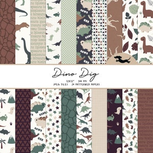 Papel digital de dinossauro, Papel para scrapbook, Padrão de dinossauro, Papel para scrapbook de dinossauro para impressão, Fundo de dinossauro, Papel para dinossauro para impressão
