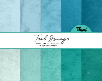 Teal grunge digital paper, Scrapbook paper, Turquoise printable scrapbook paper, Aqua grunge background, Vintage teal scrapbook paper,