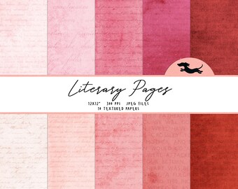 Pink literary digital paper, Scrapbook paper, Vintage pink paper, Printable scrapbook paper, Vintage red background, Printable grunge paper
