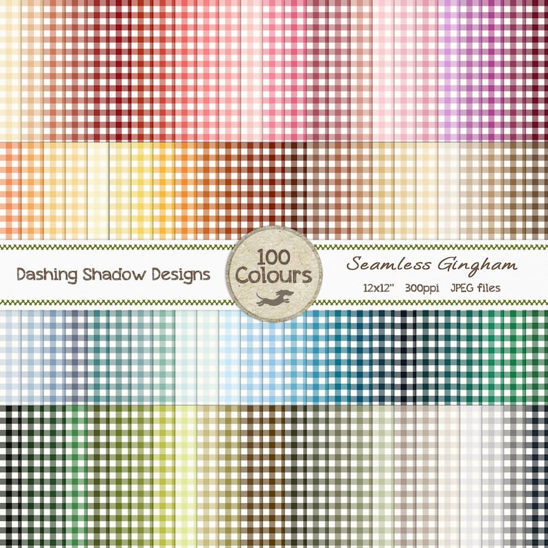 Digital Printable Scrapbook Craft Paper 100 Seamless Gingham Papers Pink Brown Blue Green Grey Purple 12 x 12 PU/CU Commercial Use image 1